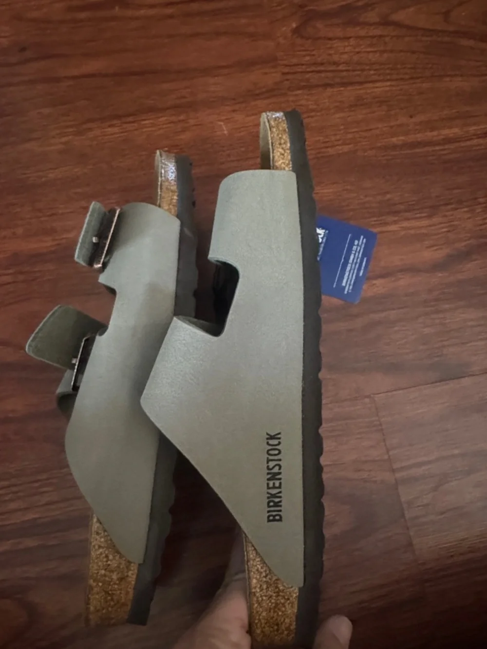 Birkenstock Double-Strap Sandals in Light Gray stone W/ Bronze Buckles - Arizona